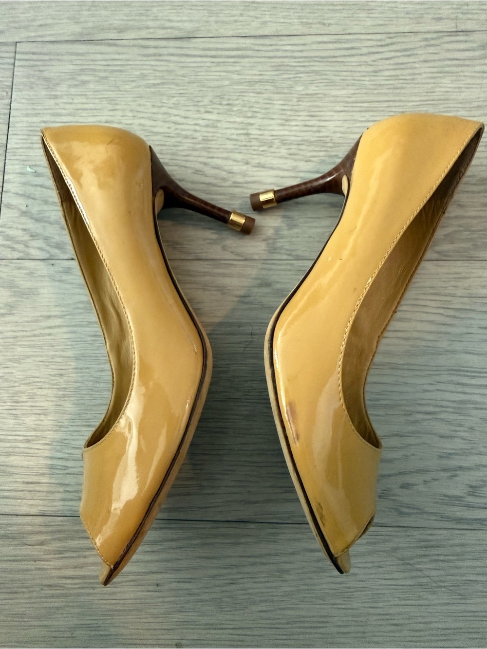 Tory Burch Sally Peep Toe Wedge Pumps Nude Size 6.5 - Picture 3 of 7